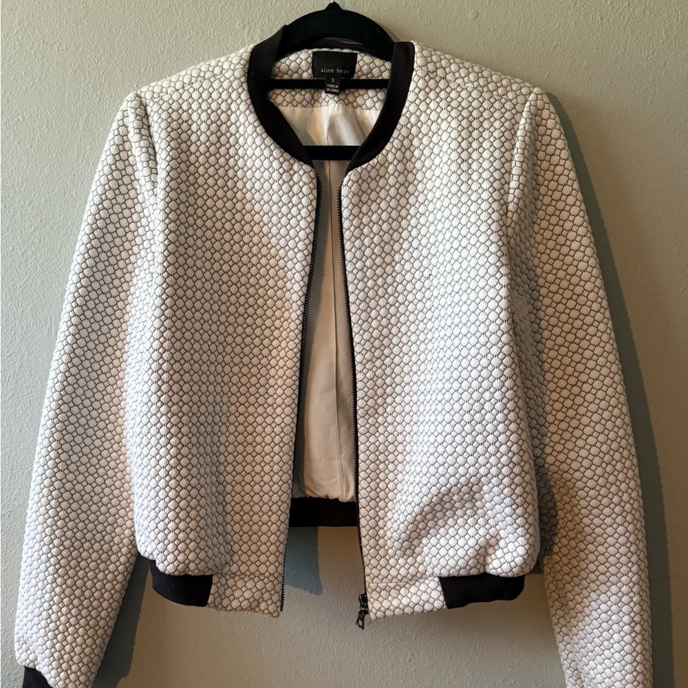 Black and White Textured Blazer with Cropped Silhouette
